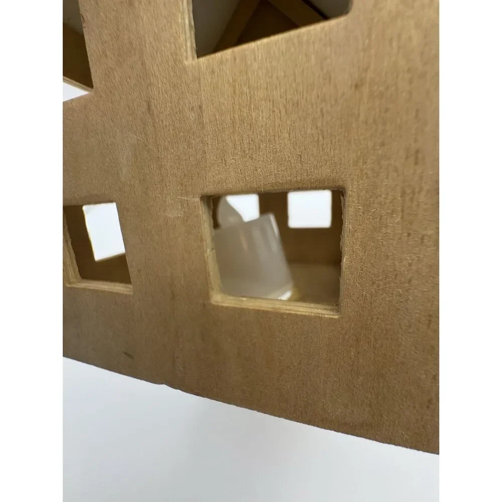 Rustic Wooden House Tea Light Holder LED Farmhouse Decor 6.5